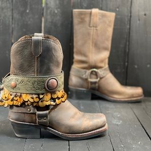 SOLD Custom work, upcycled Frye Harness Boots